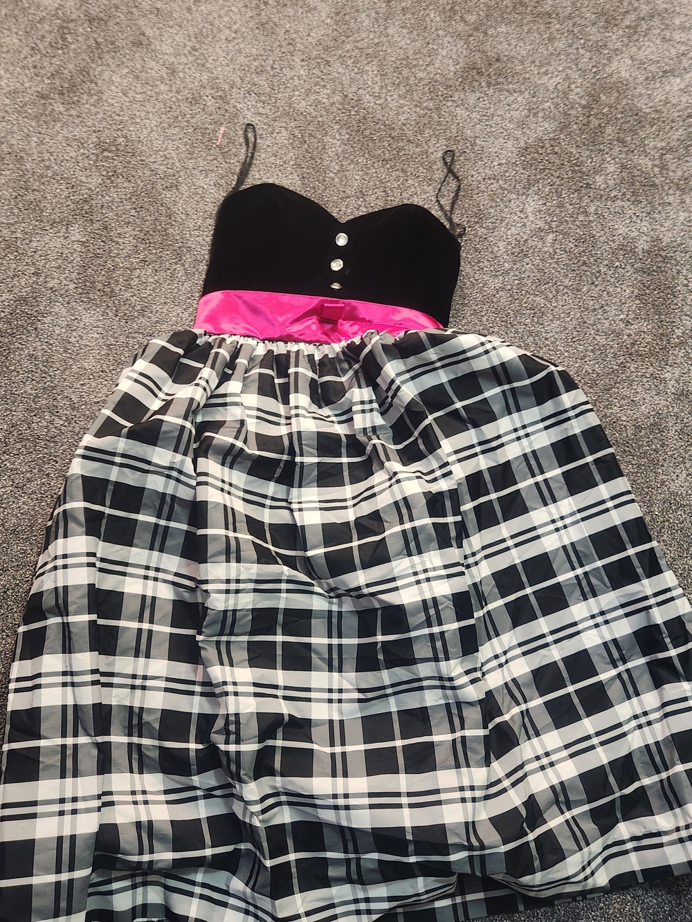 Vintage 80s Positively Ellyn Black Velvet Plaid Party Dress Size 12 Made in USA - Picture 5 of 13